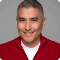 Joshua Wojcik Bright Red Sweater Headshot